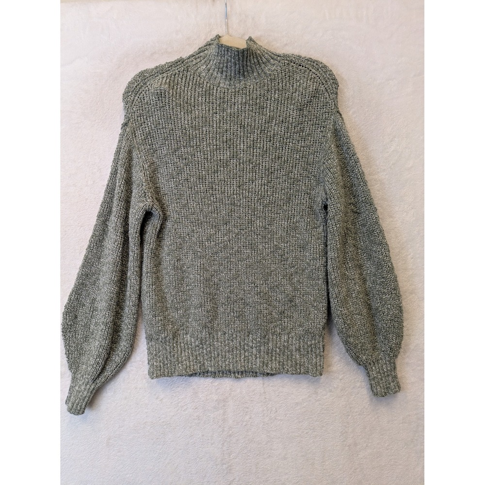 Aerie Womens Sage Green Marled Chunky Ribbed Mock Neck Balloon Sleeve Sweater XS